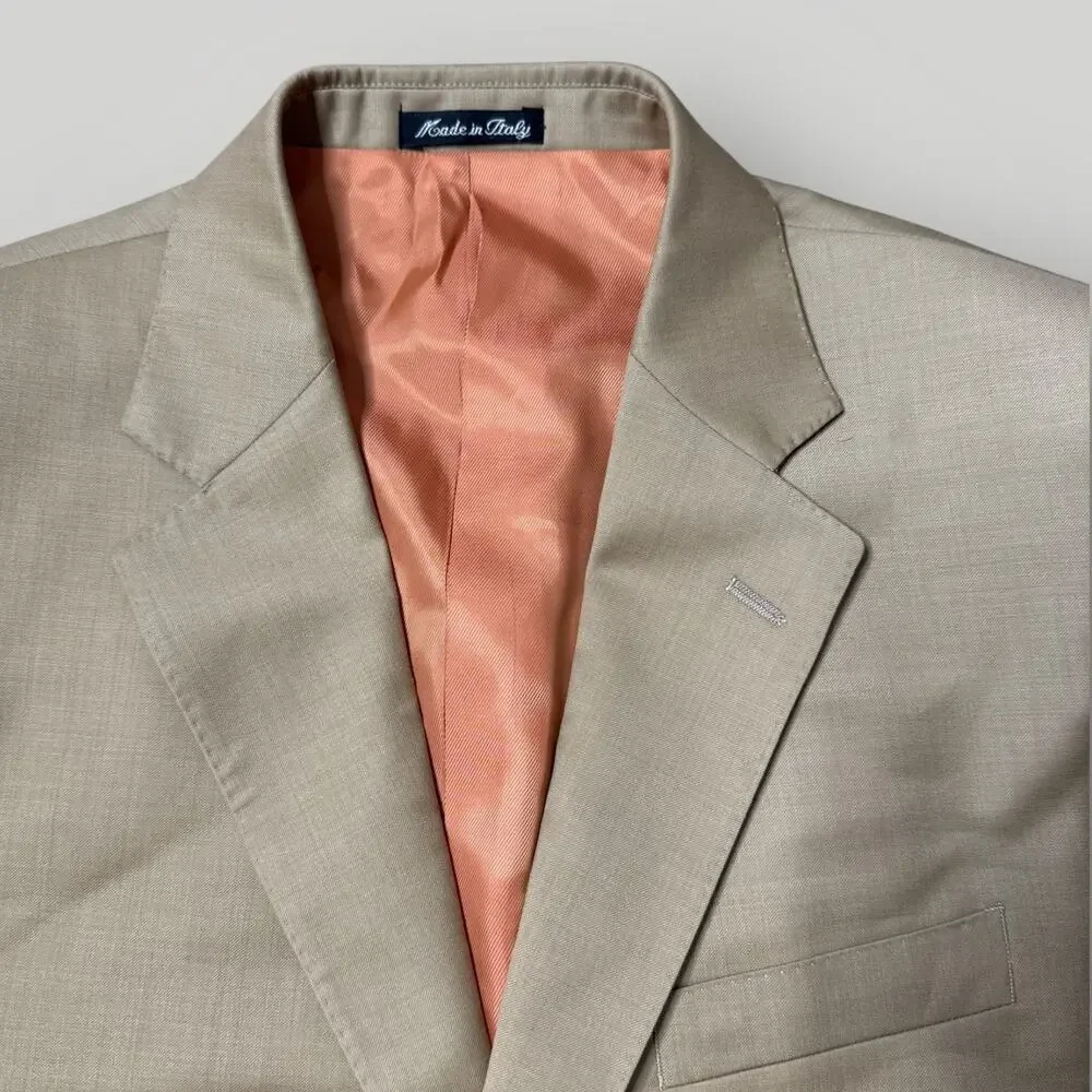 Super 120's Beltrami Italy Men’s Wool Suit Lite Beige - Made in Italy - Picture 3 of 16